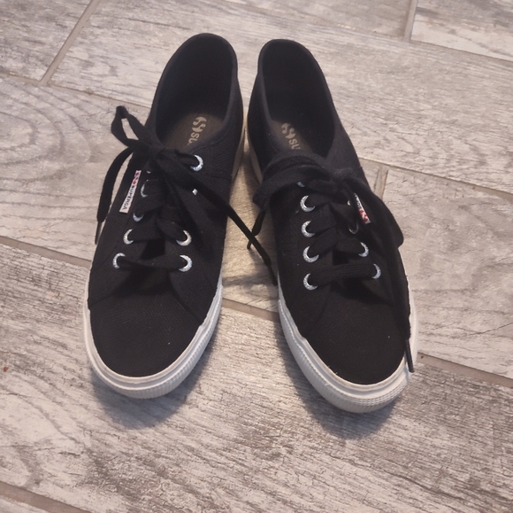 SuperGA Black Canvas Sneakers with White Soles Size 7.5 - Picture 1 of 4